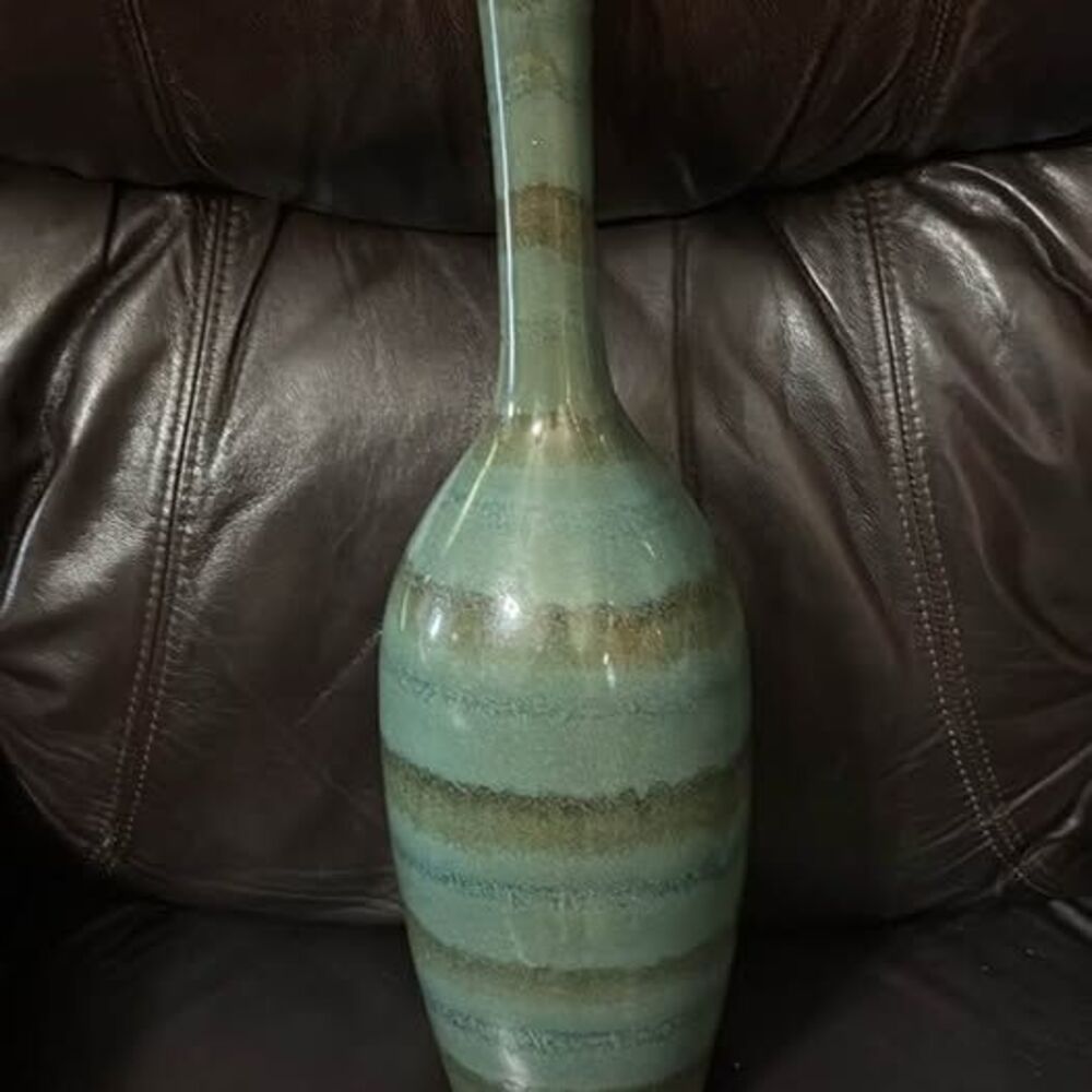 Tall Ceramic Vase in green glaze